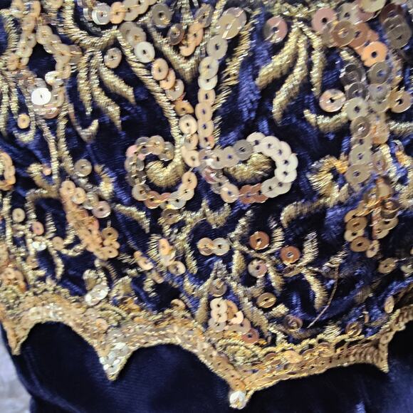 Vintage 80s Jessica McClintock Gunne Sax Sz 9/10 Navy Velvet Sequin Party Dress - Picture 3 of 9